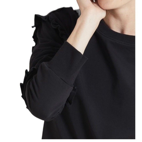 Evereve Women's Sonia Ruffle Sweatshirt Black size XS NWT. 1048 - Picture 3 of 8